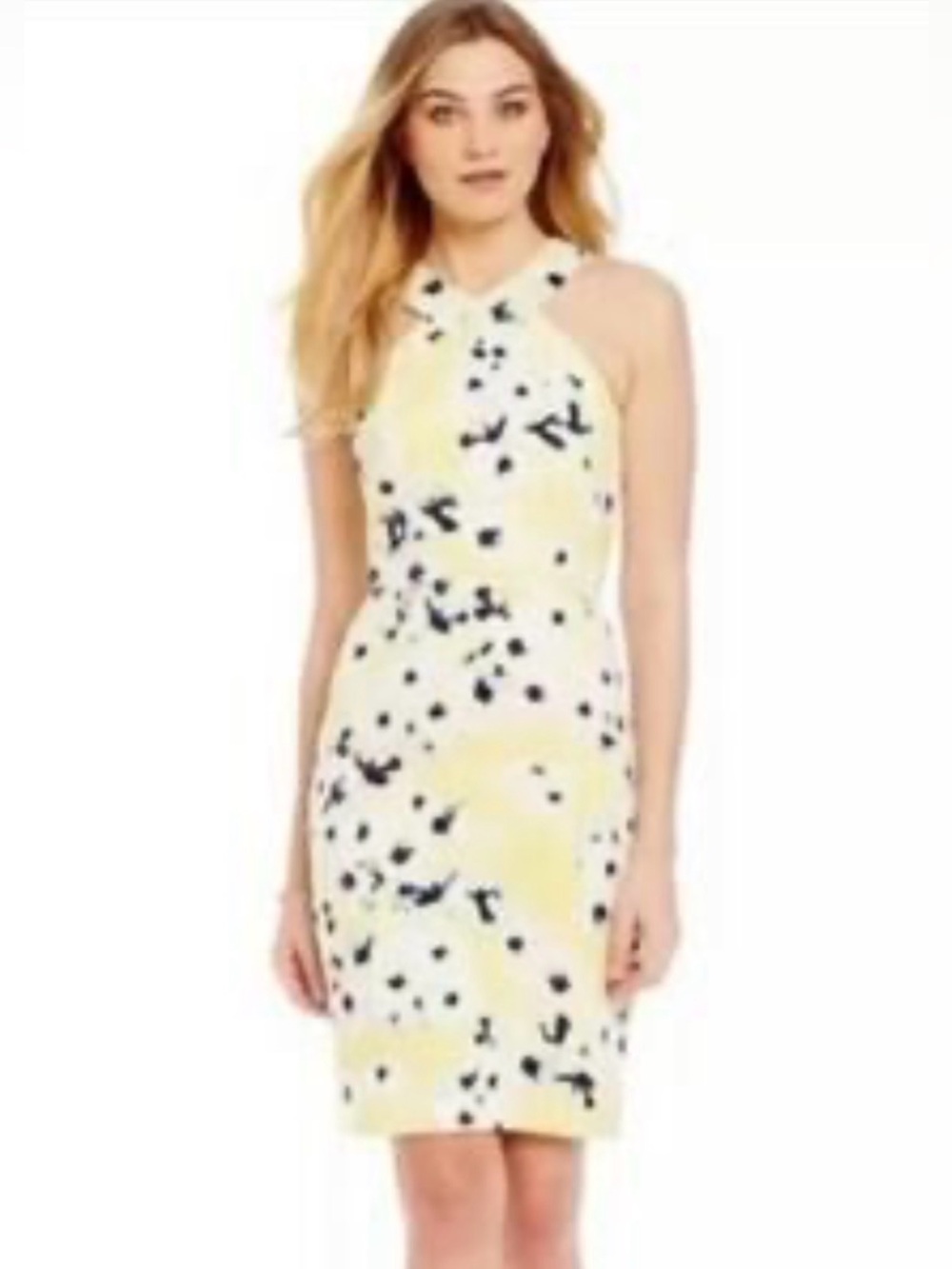 Yellow Floral Halter Sheath Dress